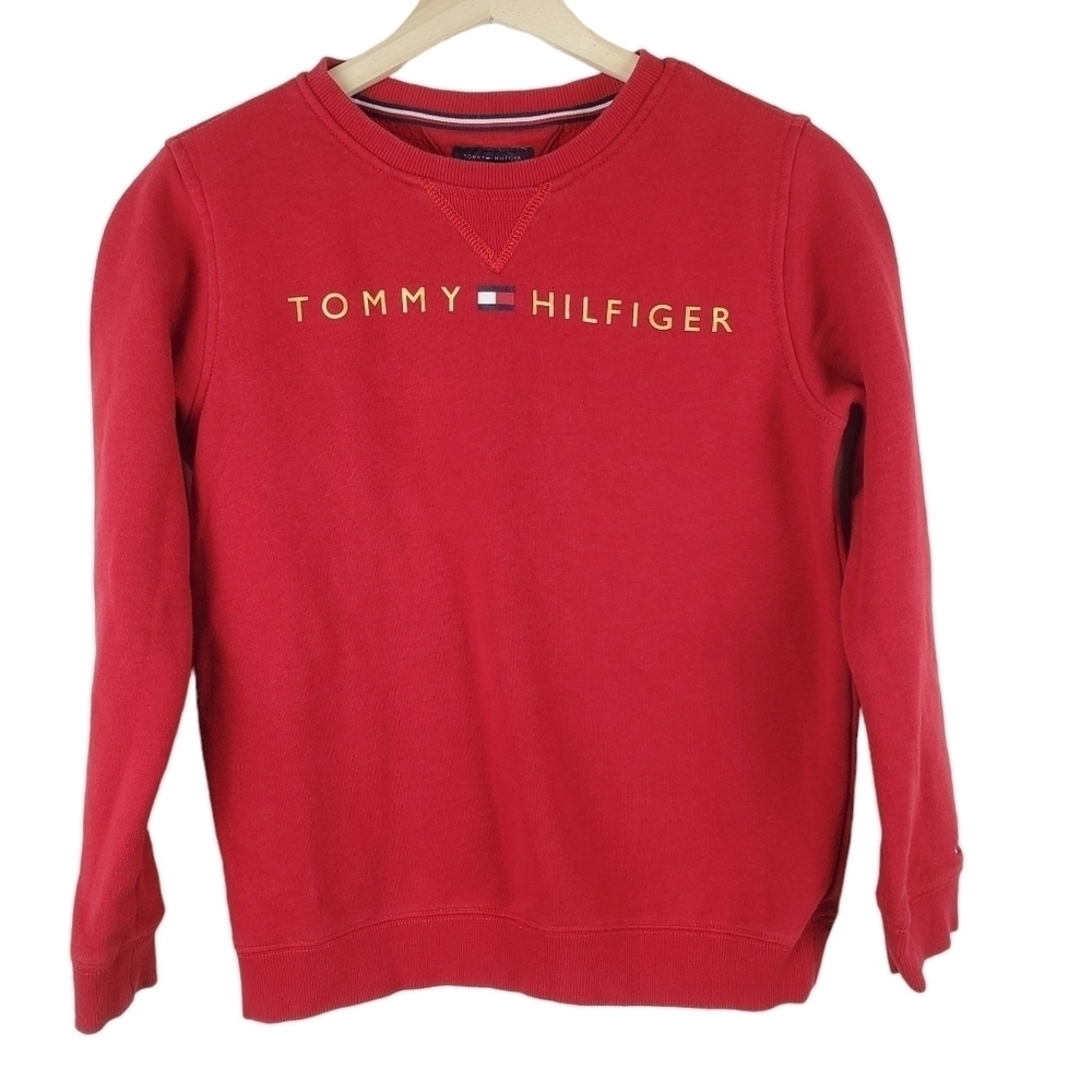 TOMMY Hilfiger Sweatshirt Youth Large 14-16 Red Gold metallic
